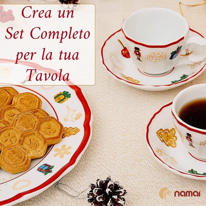 Set di 2 Tazzine Caffe Con Piattino Natalizie, Porcellana Resistente, 60 ML, Adatte In Lavastoviglie e Microonde